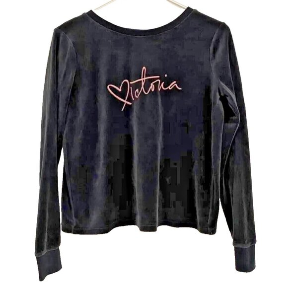 Victoria Secret Black Velvet Feel with Slit Open Back Sweatshirt Pullover Size L - Picture 2 of 8